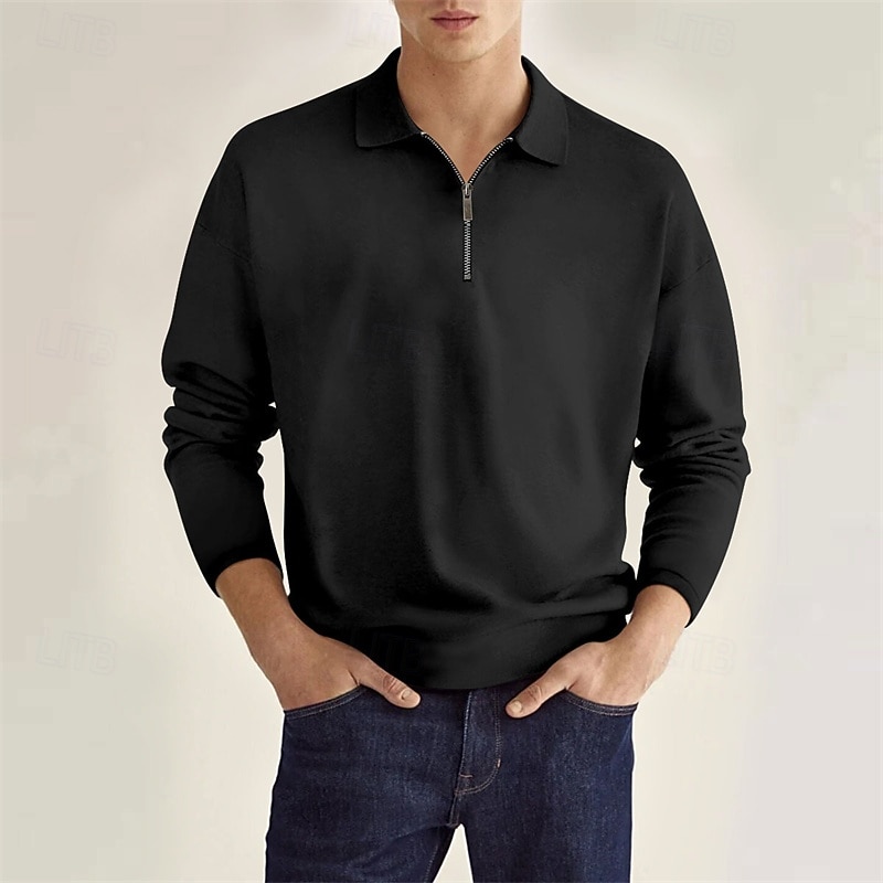 SoftFade™ Herren Viertel-Reißverschluss Polo Golf Shirt Alltag Urlaub Lapel Lange Ärmel Mode Modern Unifarben Frühling  Herbst Reguläre Passform Schwarz Grau 2026 - $17.99 –P4