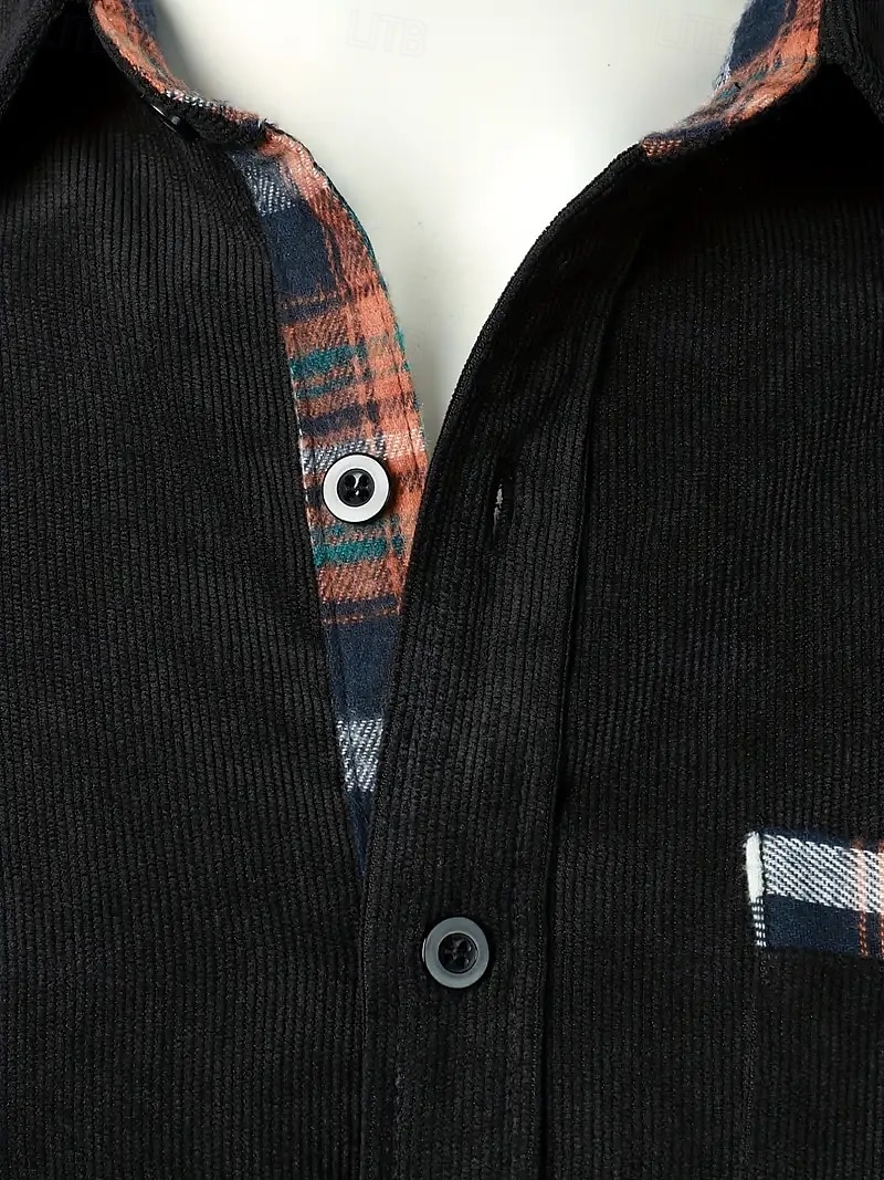 Per uomo Camicia Camicia di velluto a coste Sovracamicia A quadri Esterno Strada Nero Blu marino Marrone Verde Manica lunga Colletto Inverno Primavera & Autunno Abbigliamento del 2025 a $27.99 –P3