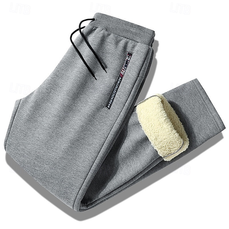 Men's Sherpa Fleece Pants Sweatpants Joggers Winter Pants Pocket Letter Warm Daily Leisure Sports Going out Streetwear Casual Black Black Straight Leg Micro-elastic 2025 - $22.99 –P5