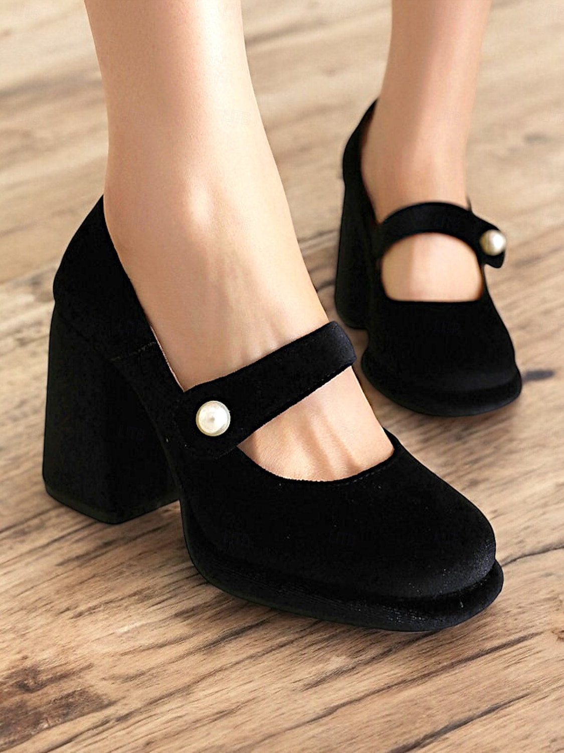 Women's Green Velvet Mary Jane Block Heels with Pearl Accent – Retro Platform Pumps for Party and Formal Events 2025 - $59.99 –P3