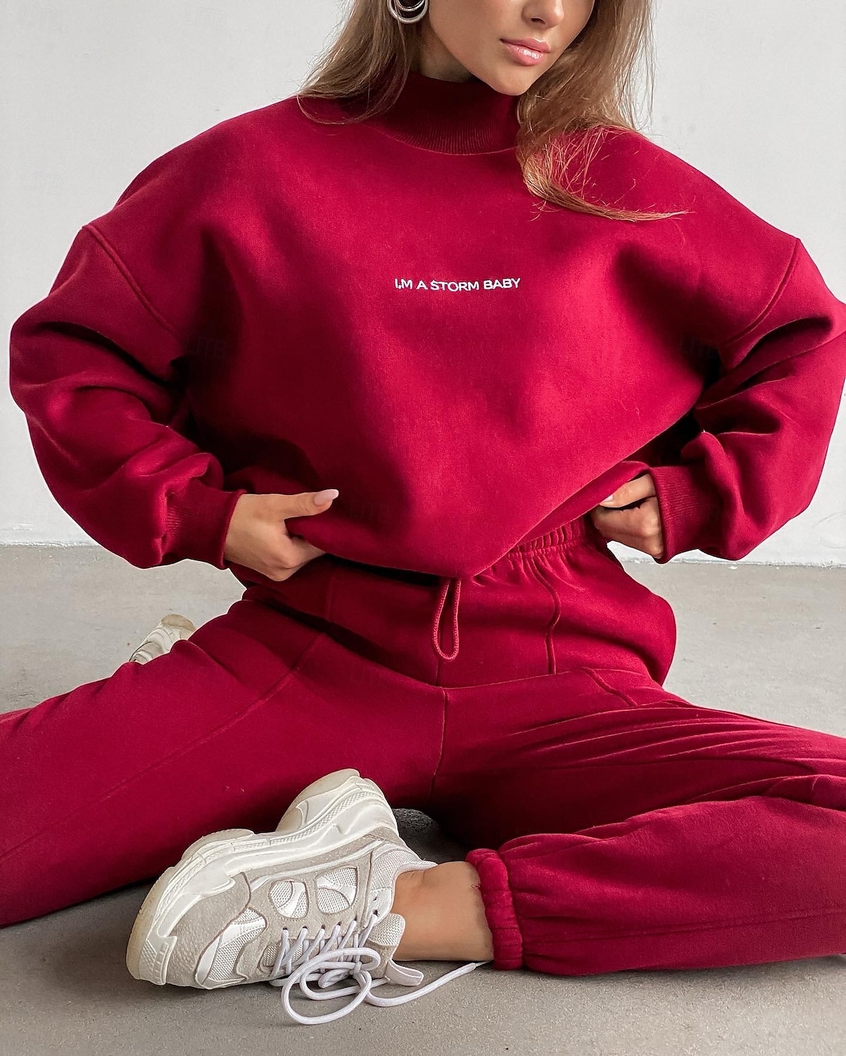 Per donna Caldo Felpa Sherpa Pantaloni in pile Pantaloni maglione Set Manica lunga Girocollo Tinta unica Alfabetico Esterno Nero Rosso Marrone chiaro Primavera Oversize del 2025 a $28.99 –P1