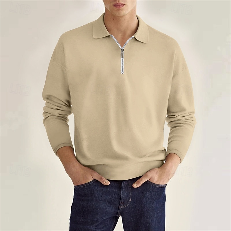 SoftFade™ Herren Viertel-Reißverschluss Polo Golf Shirt Alltag Urlaub Lapel Lange Ärmel Mode Modern Unifarben Frühling  Herbst Reguläre Passform Schwarz Grau 2026 - $17.99 –P9
