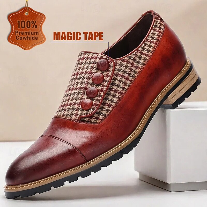 scarpe oxford da uomo in pelle di vacchetta di prima qualità e pied de poule – scarpe eleganti con bottoni vintage e suola robusta per abbigliamento casual o da lavoro del 2025 a $89.99 -P1