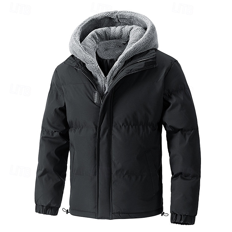 Herre Vinterjakke Pufferjakke Fleece-jakke Polstret 2 i 1 falske to stykker Polyester Hette Lomme utendørs Stevnemøte Fritid / hverdag Normal Mote Fritid Hold Varm Vindtett Vinter عادي Mørkegrå Svart 2025 - $66.99 –P5