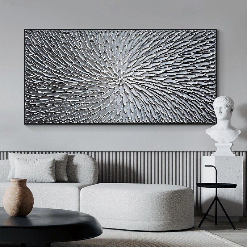 getextureerde zilveren abstracte schilderkunst handgemaakte getextureerde bloem olieverfschilderij op canvas groot pattle mes olieverfschilderij wandkunst abstracte minimalistische kunst schilderij 2025 - $83.99 –P7