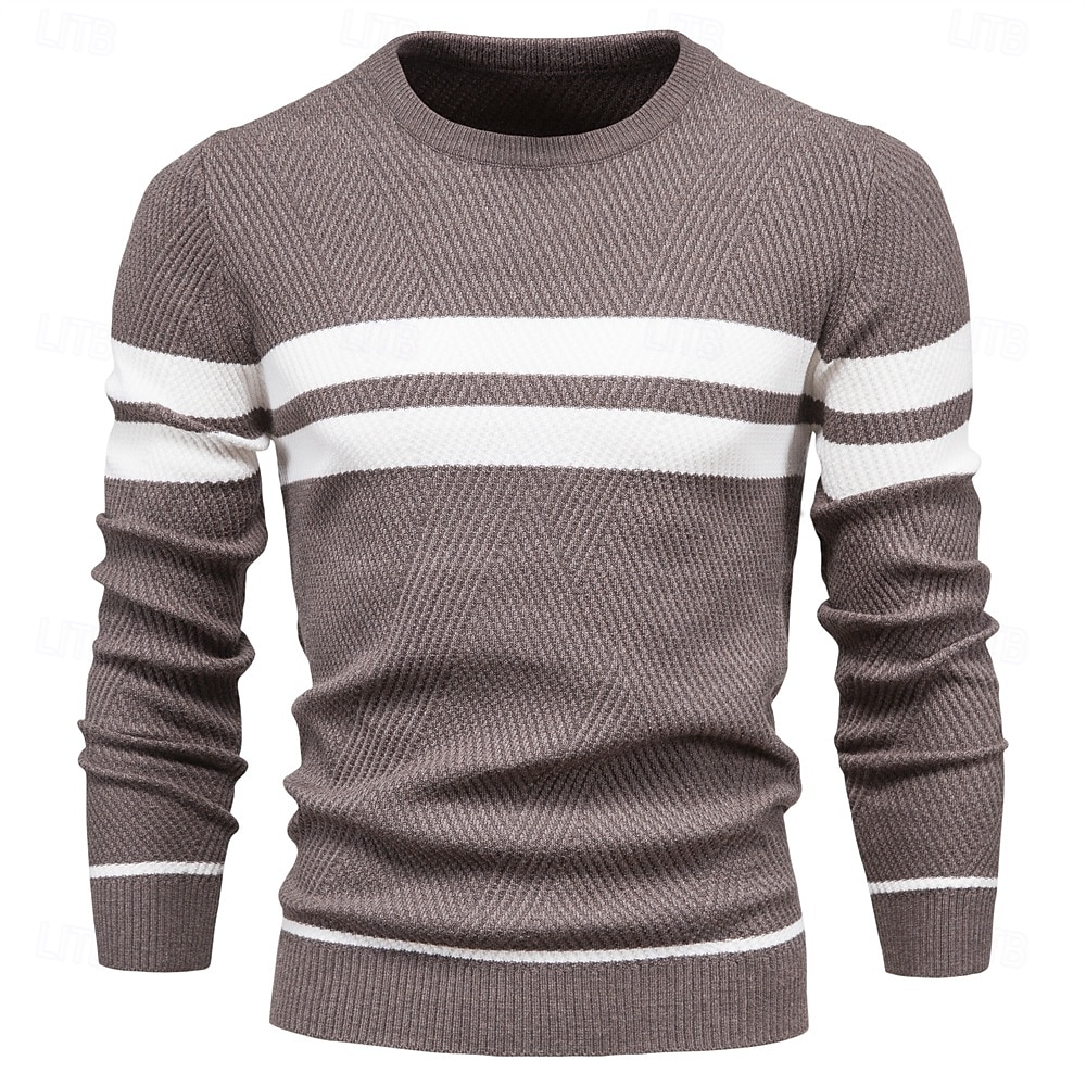 nieuwe herfsttrui herentrui o-hals patchwork lange mouw warme slanke truien heren casual mode trui herenkleding 2025 - $26.99 –P12