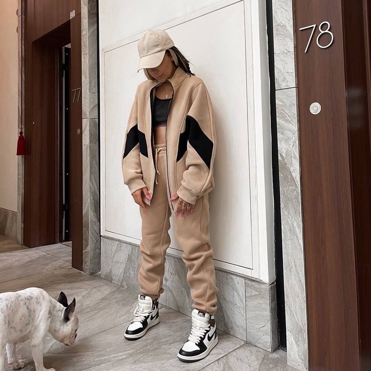 Da donna Caldo Felpa Sherpa Pantaloni in pile Manica lunga A collo alto Color Block Cerniera Esterno Bianco Marrone chiaro Primavera Oversize del 2025 a Kč719 –P1