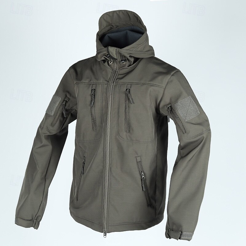 Herren Soft Shell Jacke Hoodie Jacke Wanderjacke Taktische Jacke Täglich Urlaub Windundurchlässig warm halten Tasche Herbst Winter Glatt Modisch Klassisch Mit Kapuze Standard Kamel Schwarz Khaki 2025 - $47.99 –P7