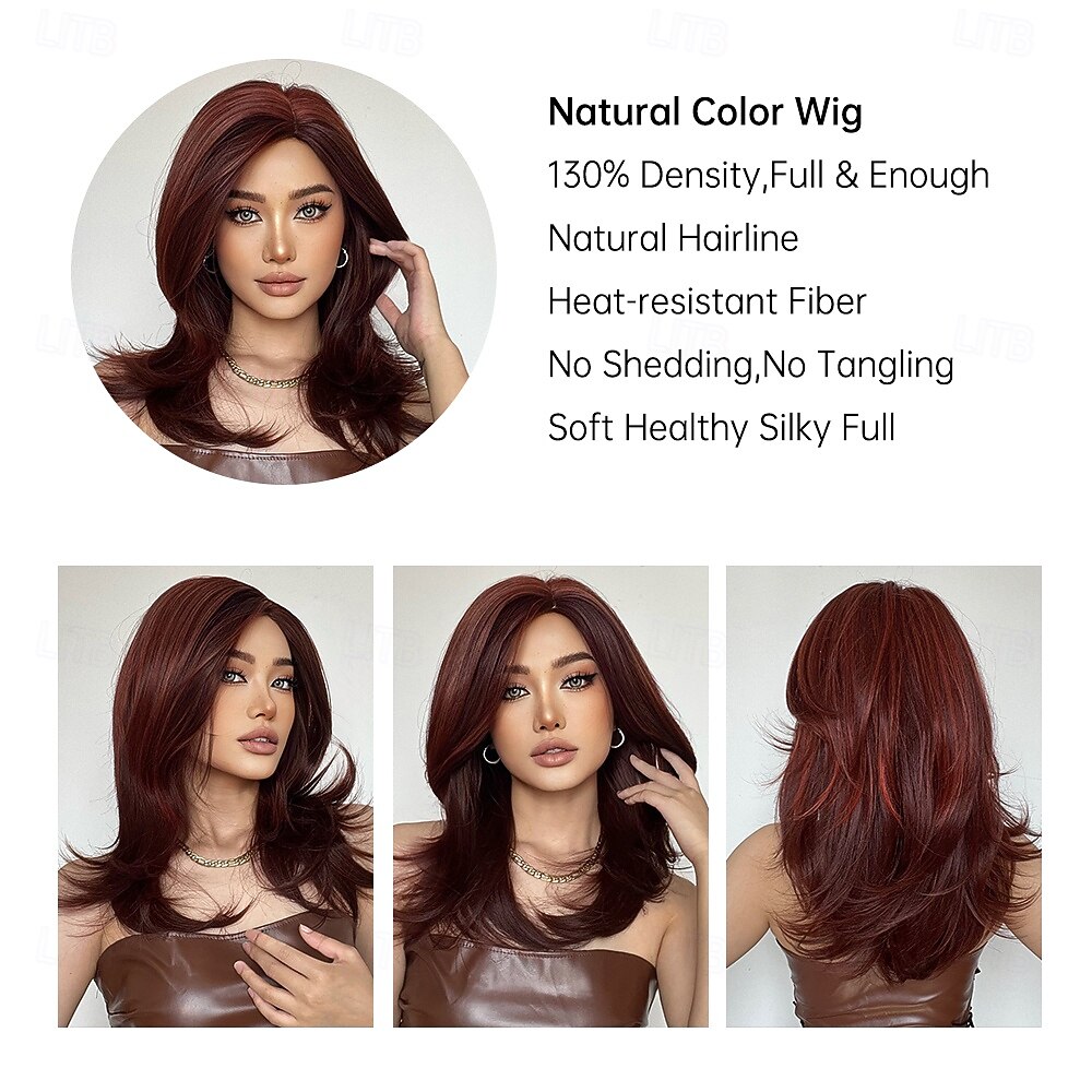 2025年 人工毛ウィッグ ユニフォーム キャリアコスチューム プリンセス ストレート ミドル部 レイヤード・ヘアカット バング付き 機械製 かつら 22 インチ ワインレッド 合成 女性用 コスプレ パーティー ファッション バーガンディー  コレクション – $25.99 –P2