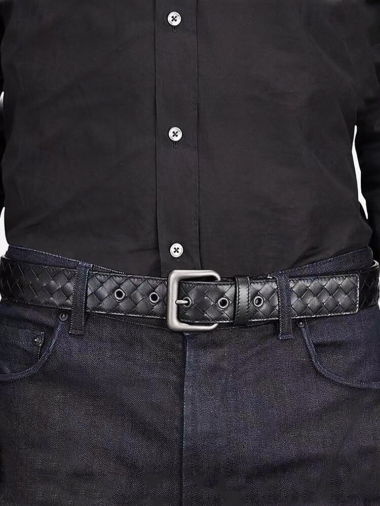 Men's Woven Leather Belt – Premium Buckle, Casual and Formal Wear, Available in Blue, Gray, Brown, Black 2025 - $24.99 –P1