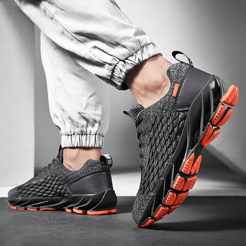 Herren Turnschuhe Flyknit Schuhe Fliegendes Weben Komfortabel Rutschfest Schnürsenkel Dunkelrot Schwarz Weiß 2025 - $46.99 –P3