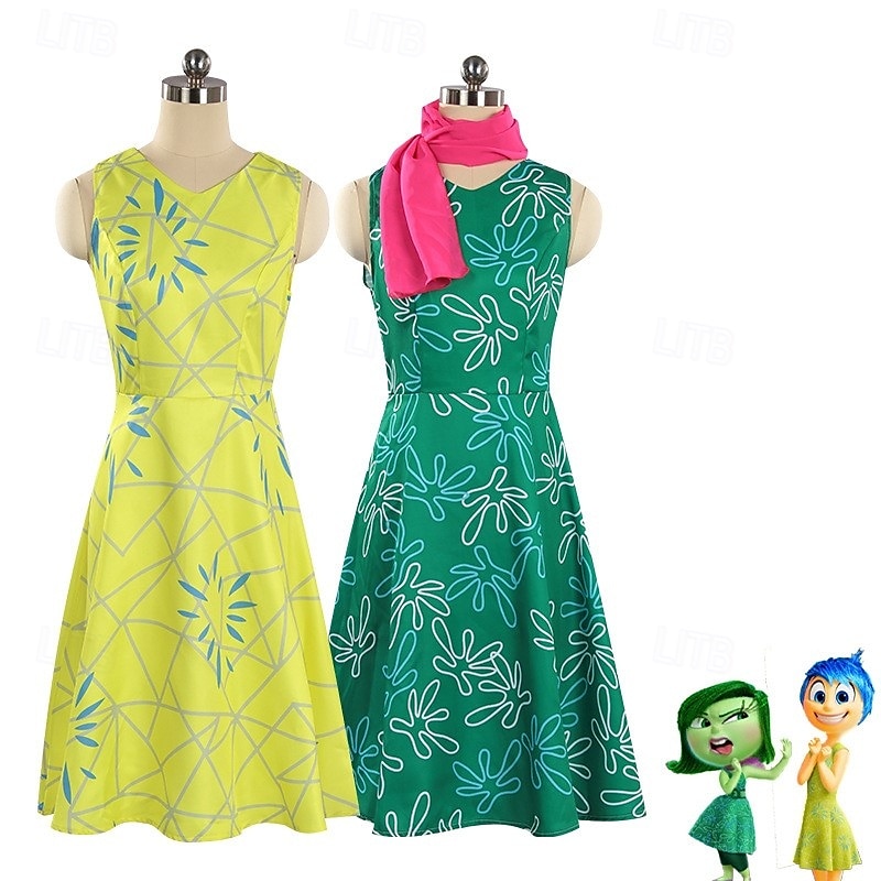 Inside Out 2 Disgust Joy Dress Costume Cute Movie Cosplay for Women's Girls' Kid's Adults' Carnival Party 2025 - $38.99 –P1
