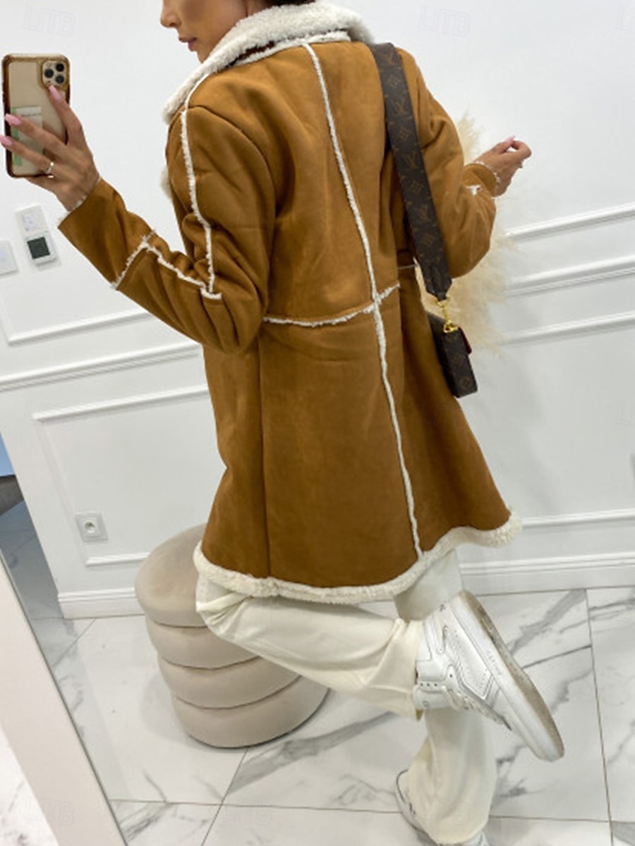 Dames Winterjas Winddicht Houd Warm Lapwerk Knop Elegant Buiten Effen Kleur Werk Casual Dubbele rij knopen Strijkijzer Ruim Passend Lange mouw bovenkleding Zwart Bruin Herfst Winter 2025 - $73.99 –P2