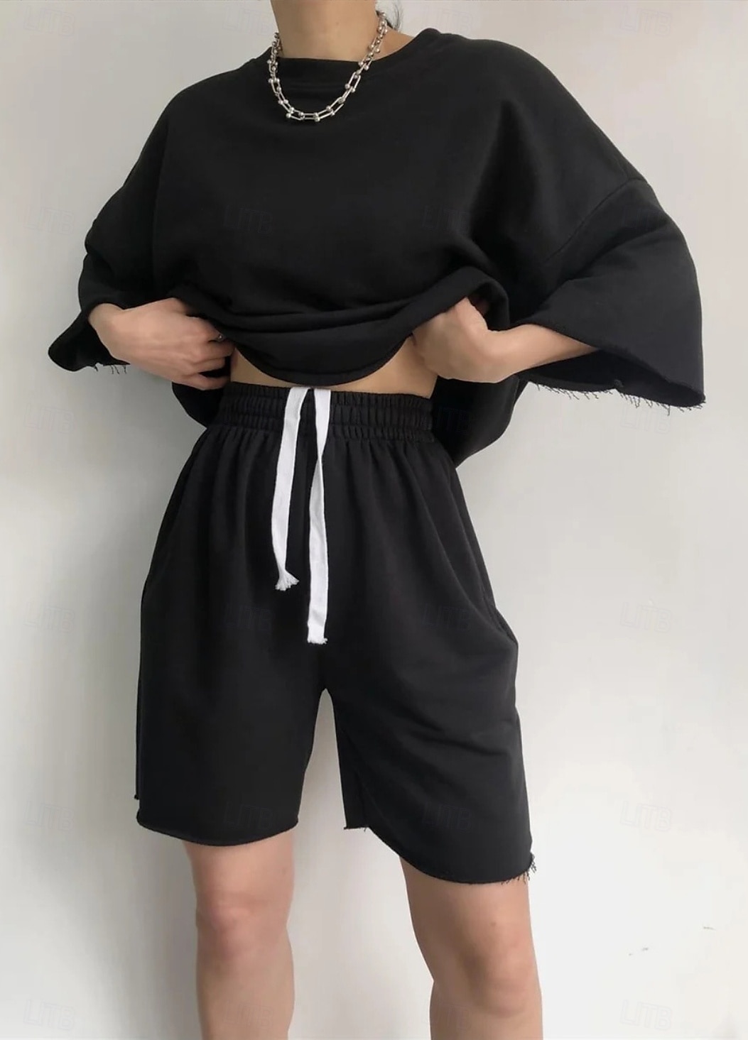Femme Ensembles de shorts Pantalon en molleton manche longue Couleur unie Noir Beige Printemps Ample de 2025 ? $27.99 –P3