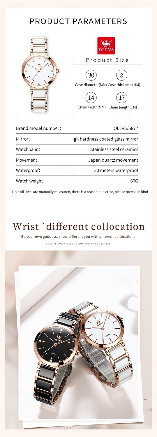 New Olevs Olevs Brand Fashion Trend Ceramic Strap Mother's Day Gift for Women'S Watches Simple Waterproof Life Travel Leisure Sports Diamonds Wristwatch 2026 - $34.99 –P4