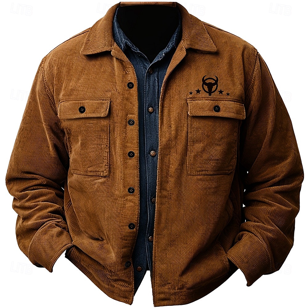 Pánské Pevná barva Kráva Košile bunda Overshirt Dlouhý rukáv Vinobraní Africký vzor Na den Podzim zima Košile s límečkem Tlačítko nahoru 3D tisk 2 kapsy 1ks Armádní zelená Námořnická modř Hnědá 2025 - $37.99 –P1