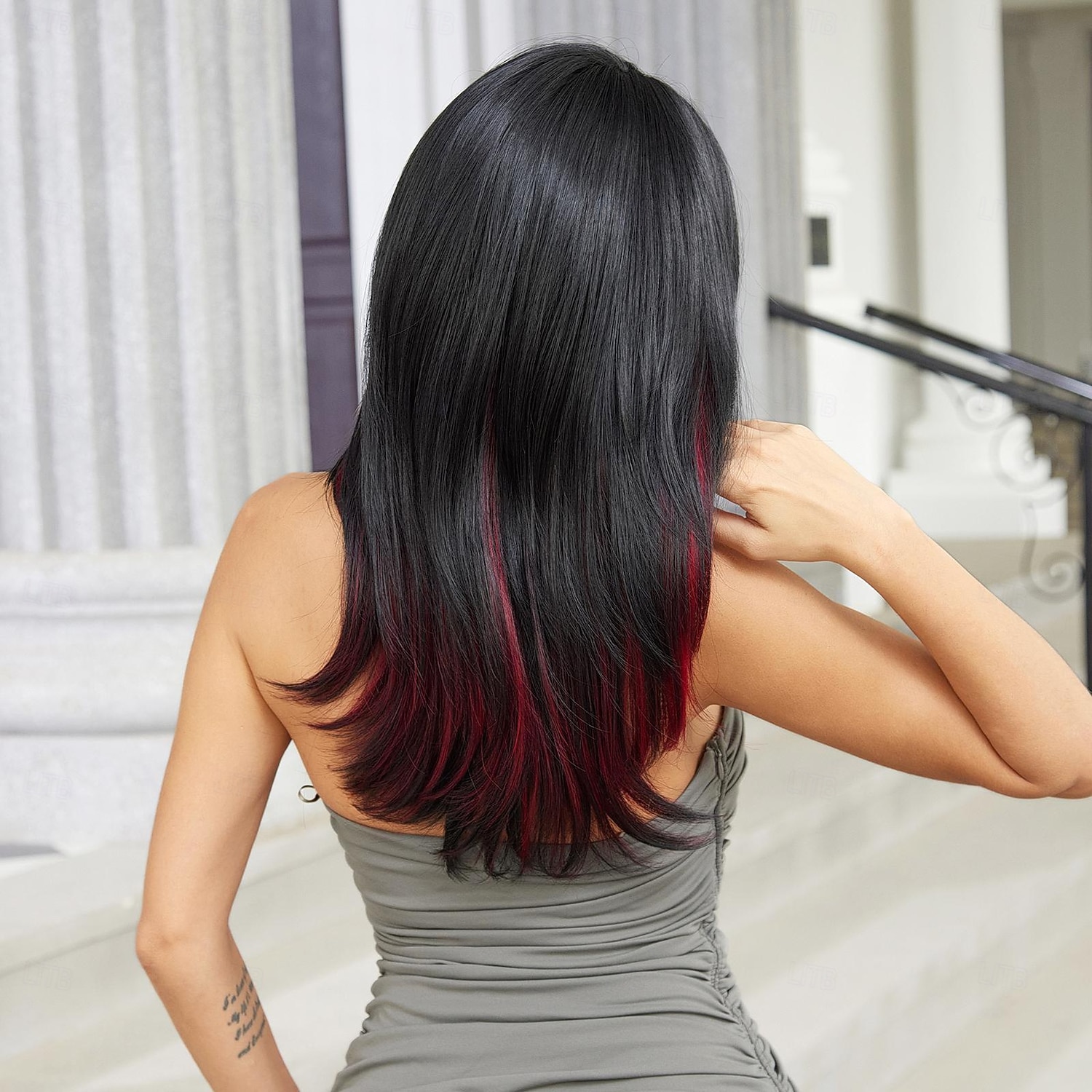 Synthetische pruiken Uniformen carrière Kostuums Prinses Recht Kinky Recht Middelste stuk Gelaagd kapsel Machinegemaakt Pruik 50.8 cm Zwart / Rood Synthetisch haar Dames Cosplay Feest Modieus 2025 - $24.99 –P4
