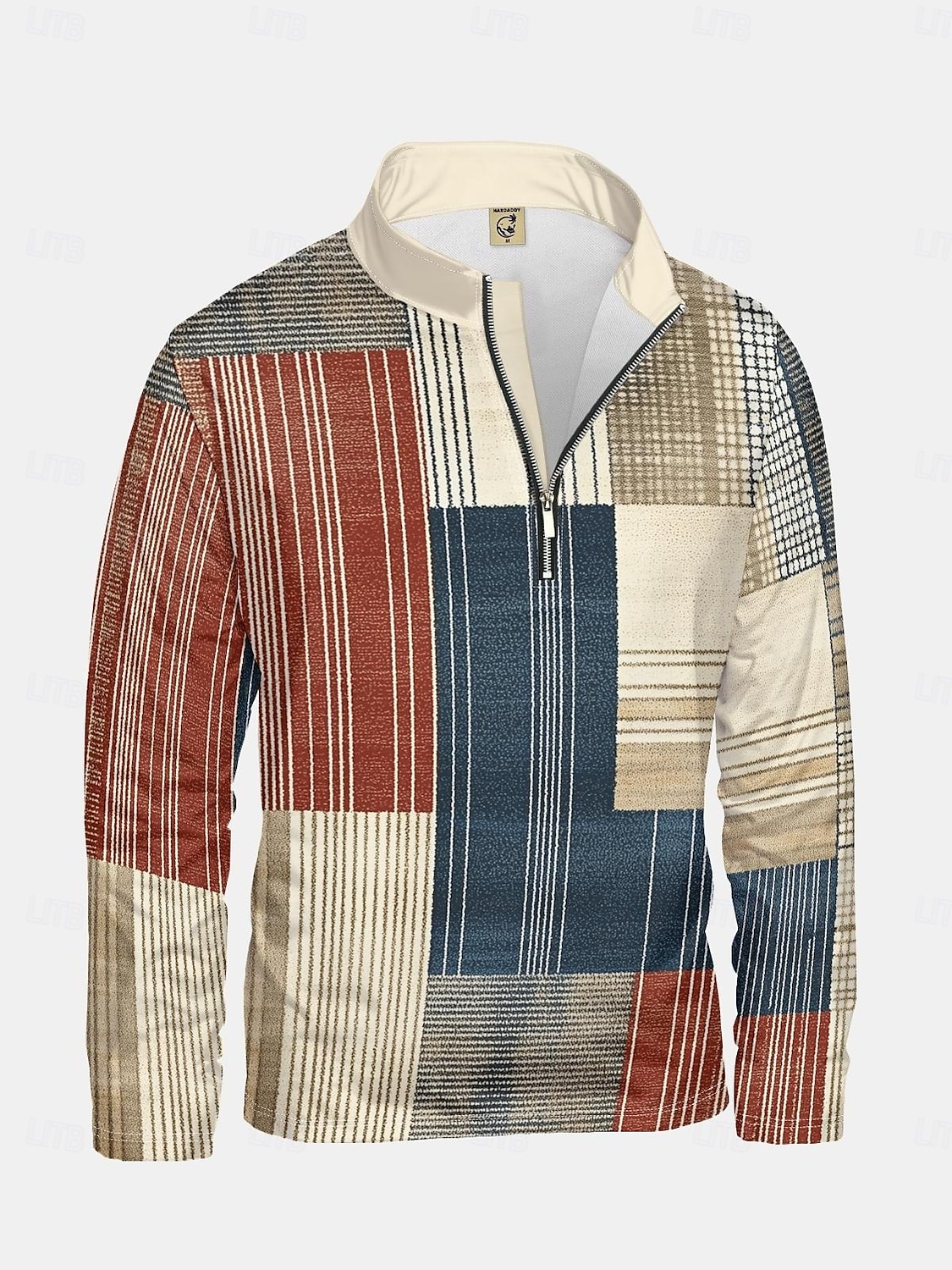 Herr Grafisk Lappverk Huvtröjor Kvartströja med dragkedja Långärmad Tröja Hög krage Dagligen Ledigt Vintage retro 3D-tryck Semester Utekväll Streetwear Mönster Vår & Höst 2025 - $37.99 –P5