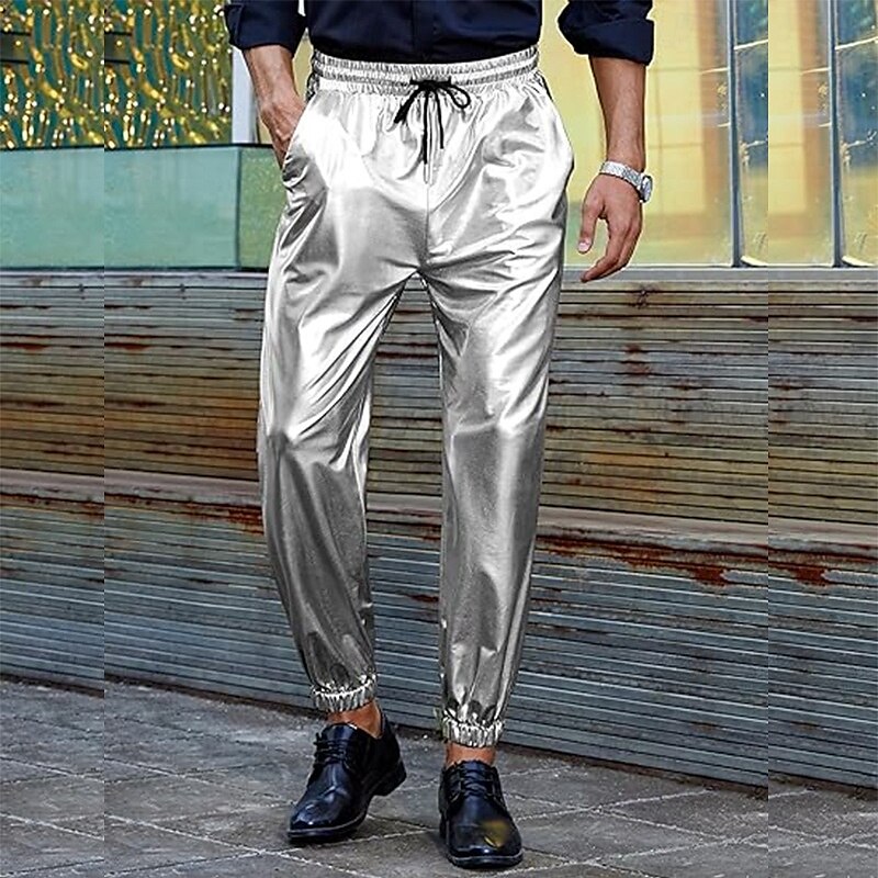 Per uomo Pareggiatore Pantaloni Pantaloni casual Tasche A cordoncino Vita elastica Liscio Comfort Palco Da mare Di tendenza Informale Argento Nero Media elasticità del 2025 a $22.99 –P7