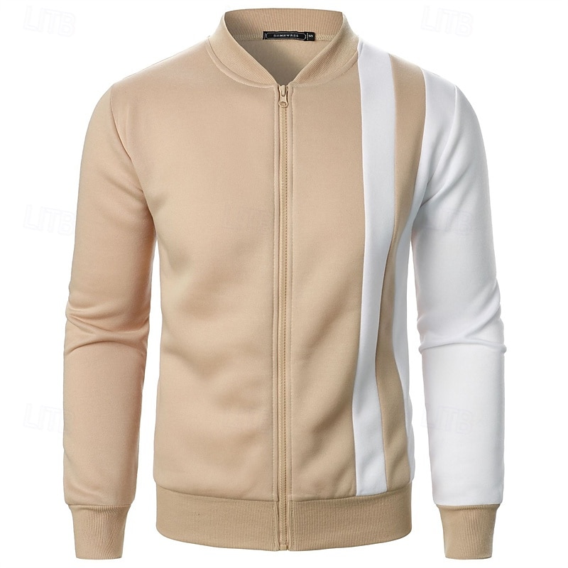 Men's Sweatshirt Zip Up Hoodie Full Zip Sweatshirt Black White Wine Navy Blue Khaki Standing Collar Color Block Zip Up Patchwork Sports & Outdoor Daily Holiday Polyester Streetwear Basic Casual 2026 - $27.99 –P15