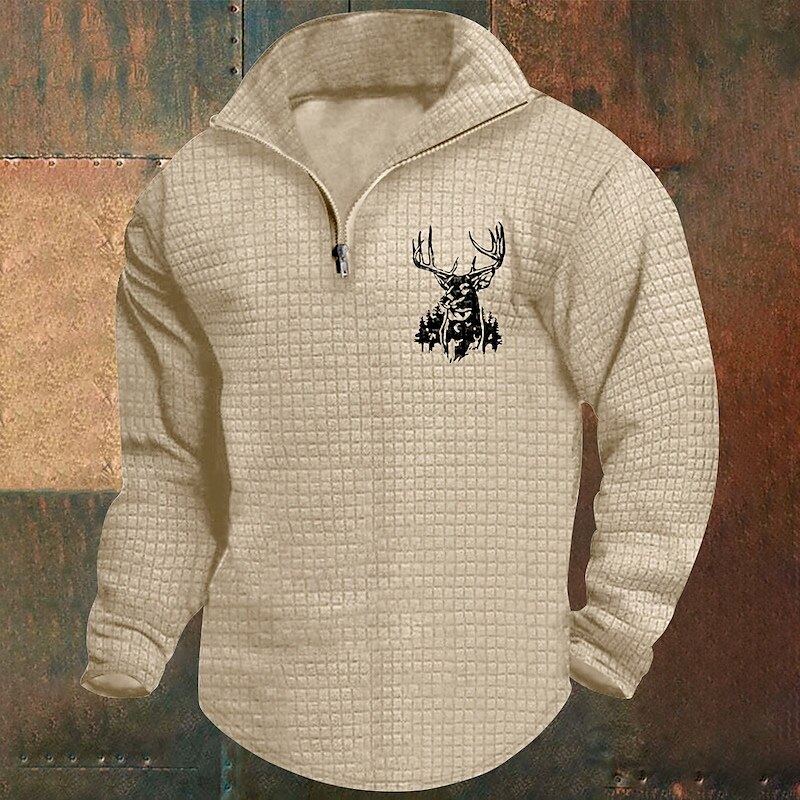Homens Moletom Waffle Moletom Moletom com zíper Branco Vinho Verde Tropa Cáqui Cinza Claro Meio Zíper Gráfico Imprimir Imprimir Quarter Zip Natal Diário Feriado Outras estampas Roupa de rua Casual de 2025 por $22.99 –P3