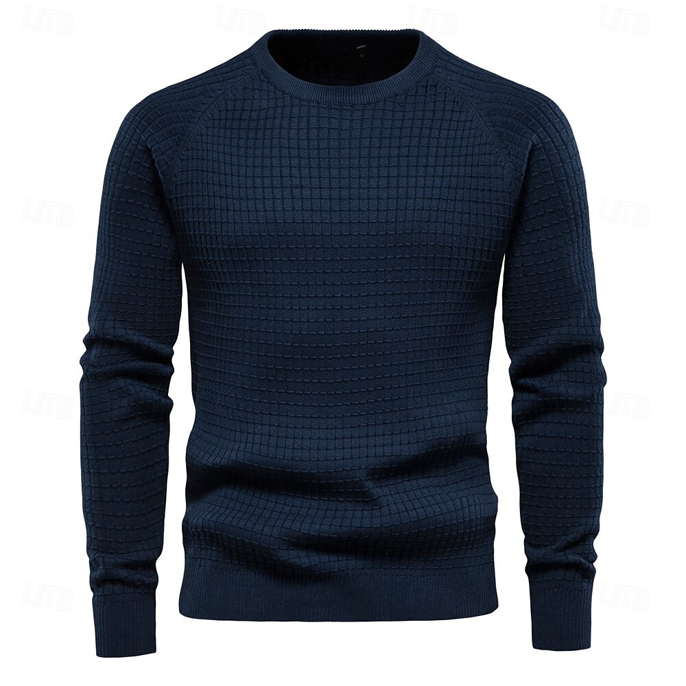 100% Baumwolle Herren Pullover einfarbig Oansatz hochwertige Mesh Pullover männlich neue Winter Herbst Basic Pullover für Männer 2025 - $37.99 –P9