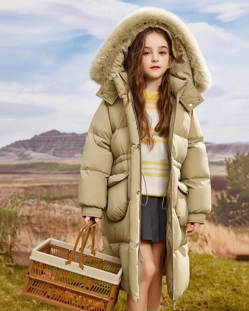 Kinderen Voor meisjes Dons Pufferjack Effen Kleur Modieus Zak School jas bovenkleding 4-12 jaar Herfst Zwart Leger Groen 2025 - $47.99 –P3