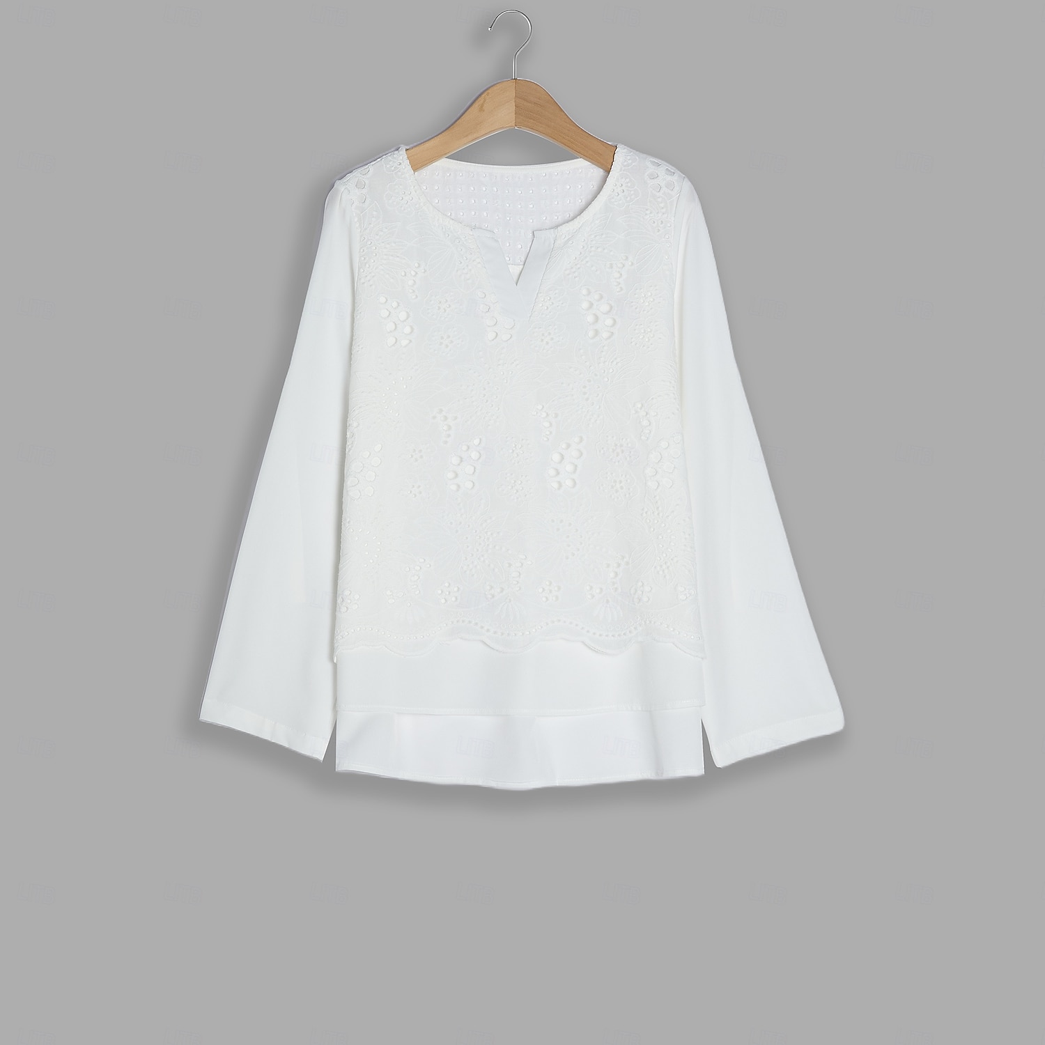 Women's Shirt Blouse Dressy Tops Solid Color Plain Stylish Basic Long Sleeve Notched Neck Regular Tops Daily Embroidered Eyelet Black White Orange Summer Spring Fall 2025 - $23.99 –P1
