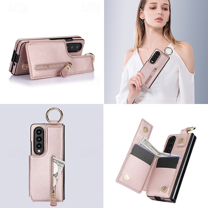 Чехол для Z Fold 6 Z Fold 5 Z Fold 4 Z Fold 3 с подставкой молнией и кармашком для карт ретро TPU PU кожа 2025 - $28.99 –P15