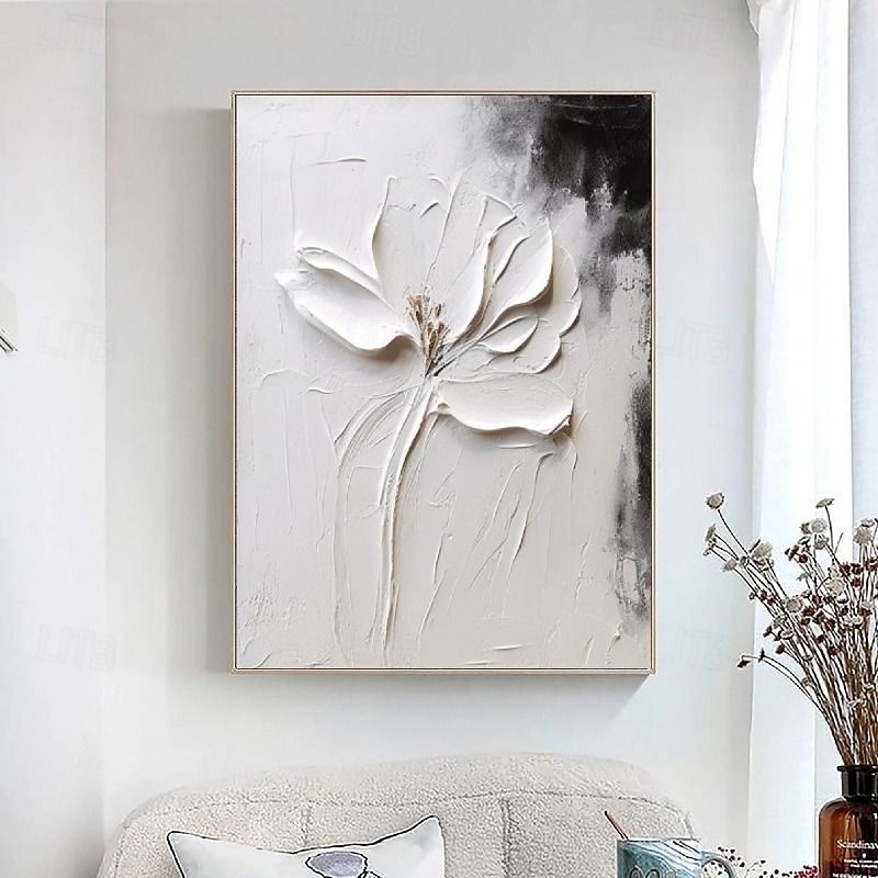 Ölgemälde handgemaltes 3D-Blumengemälde, handgefertigtes Palettenmesser, Blumen, Ölgemälde, Wandkunst, großes 3D-weißes Strukturgemälde, moderne dekorative Gemälde, Impressionismus, abstraktes weißes 2025 - $116.99 –P4