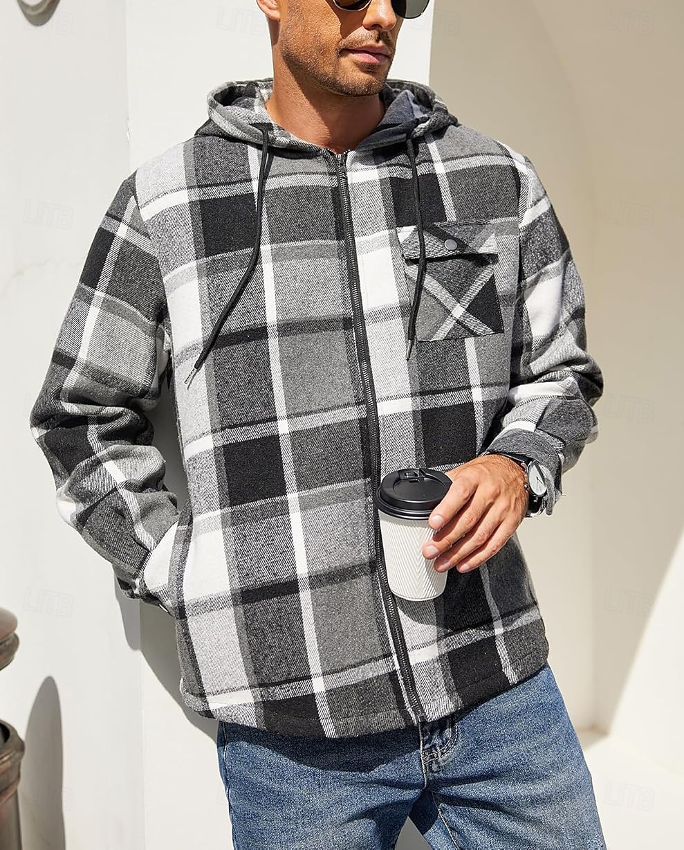 Herren Hemdjacke Kapuzenjacke Shacket Flanell-Fleecejacke Täglich Urlaub warm Mit Kapuze Herbst Winter Schottenstoff Kariert Modisch Strassenmode Kargen Standard Schwarz Dunkelrot Hellgrün Rote Blau 2025 - $60.99 –P8