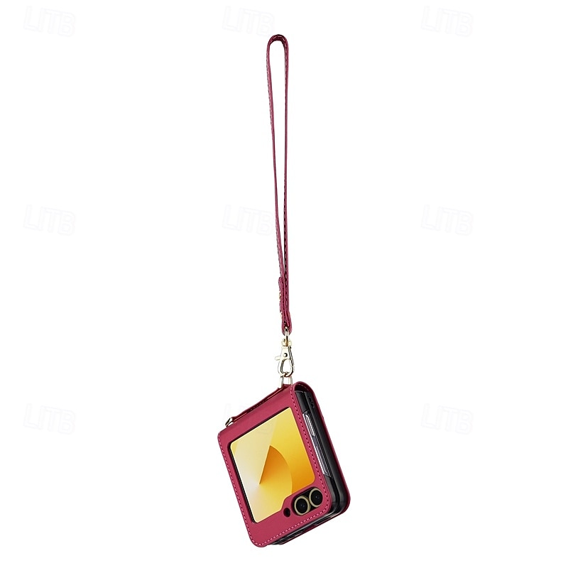 telefone Capinha Para Samsung Galaxy Z Flip 7 Z Virar 6 Z Flip 5 Z Flip 4 Z Flip 3 Capa traseira com cordão com pulseira Slot para cartão TPU Metal Couro PU de 2025 por $17.99 –P6