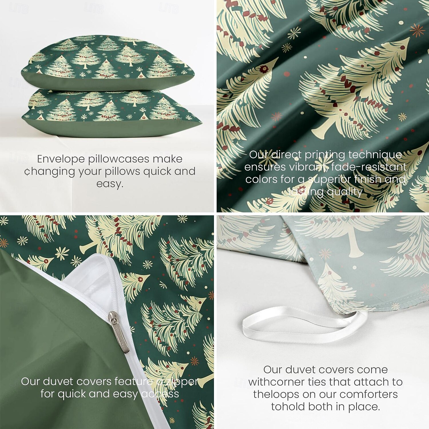 Funda de edredón navideña con diseño de árbol de Navidad, 100 % algodón, juego de cama festivo para las fiestas, incluye funda de edredón y fundas de almohada, decoración de dormitorio de temporada 2025 - $69.99 –P7