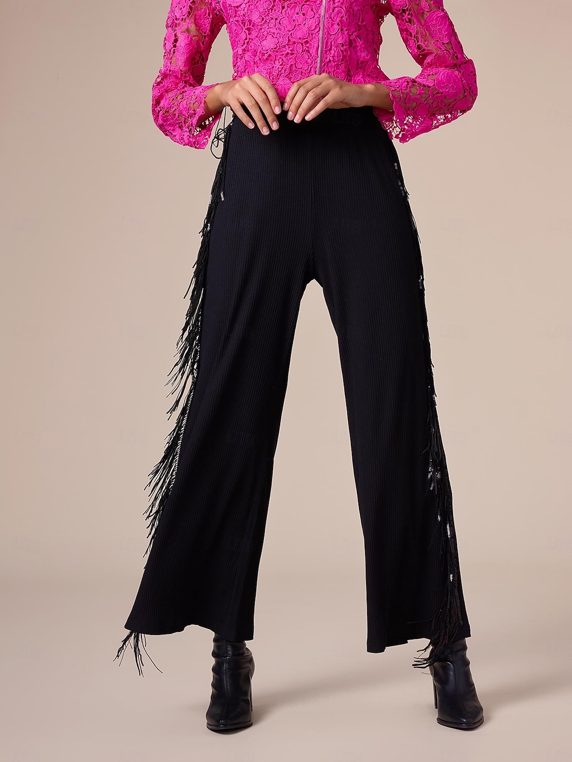 pantalon large en coton à pompons noirs de 2025 ? $82.99 –P5
