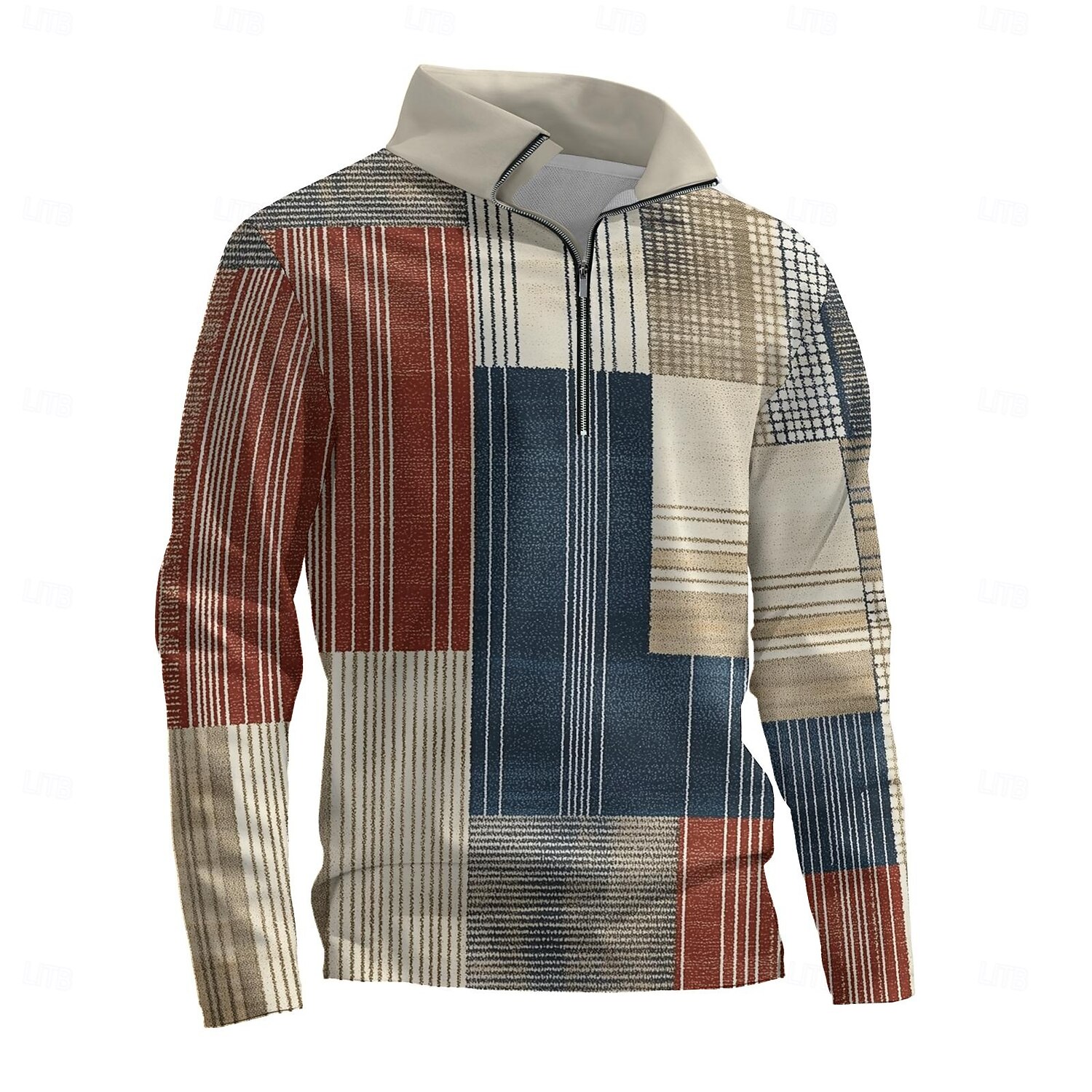 Herr Grafisk Lappverk Huvtröjor Kvartströja med dragkedja Långärmad Tröja Hög krage Dagligen Ledigt Vintage retro 3D-tryck Semester Utekväll Streetwear Mönster Vår & Höst 2025 - $37.99 –P3