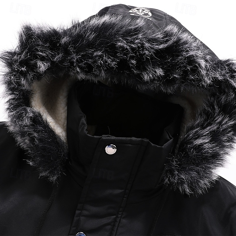 Pánské Zimní kabát Park Kapsy Polyester Flísová podšívka Dovolená Denní nošení Rande Standardní Módní Na běžné nošení Pohodlné Zahřívací Podzim zima Plná / Jednobarevná Černá Rubínově červená Modrá 2025 - $60.99 –P4