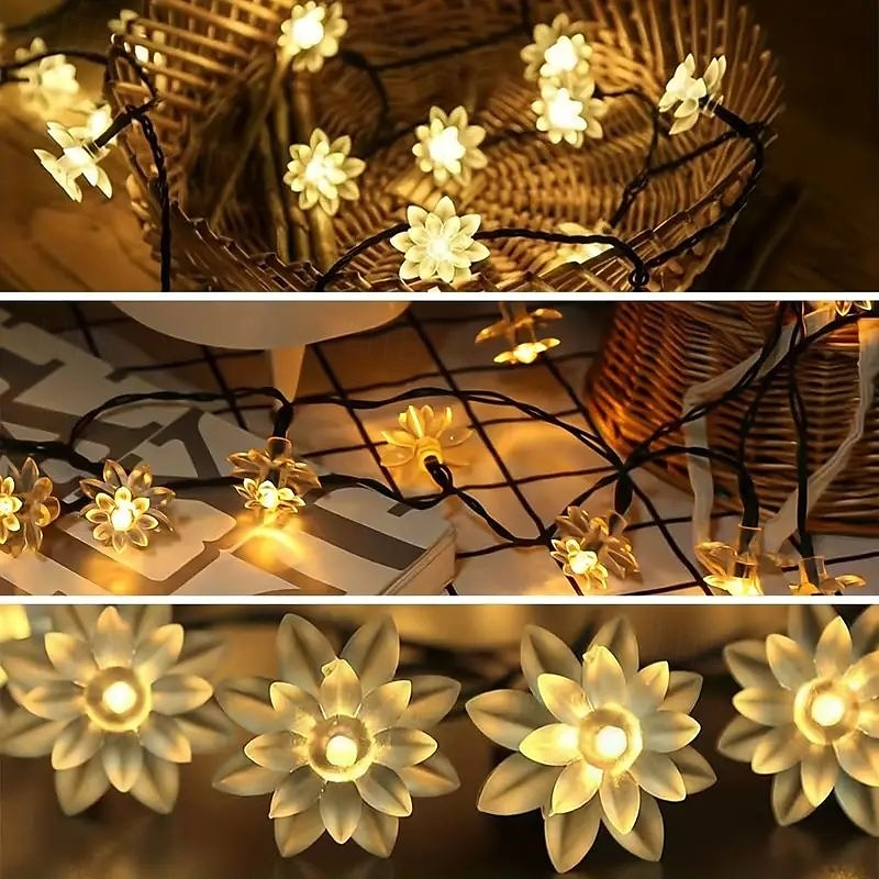 solar lotus blomsterstrenglys – 20/30/50 led dobbeltlags kronbladlys, 8 moduser, vanntette dekorative lys for utendørs hage, hage, juletre og fest fargerik/varm hvit 2025 - $11.99 –P7
