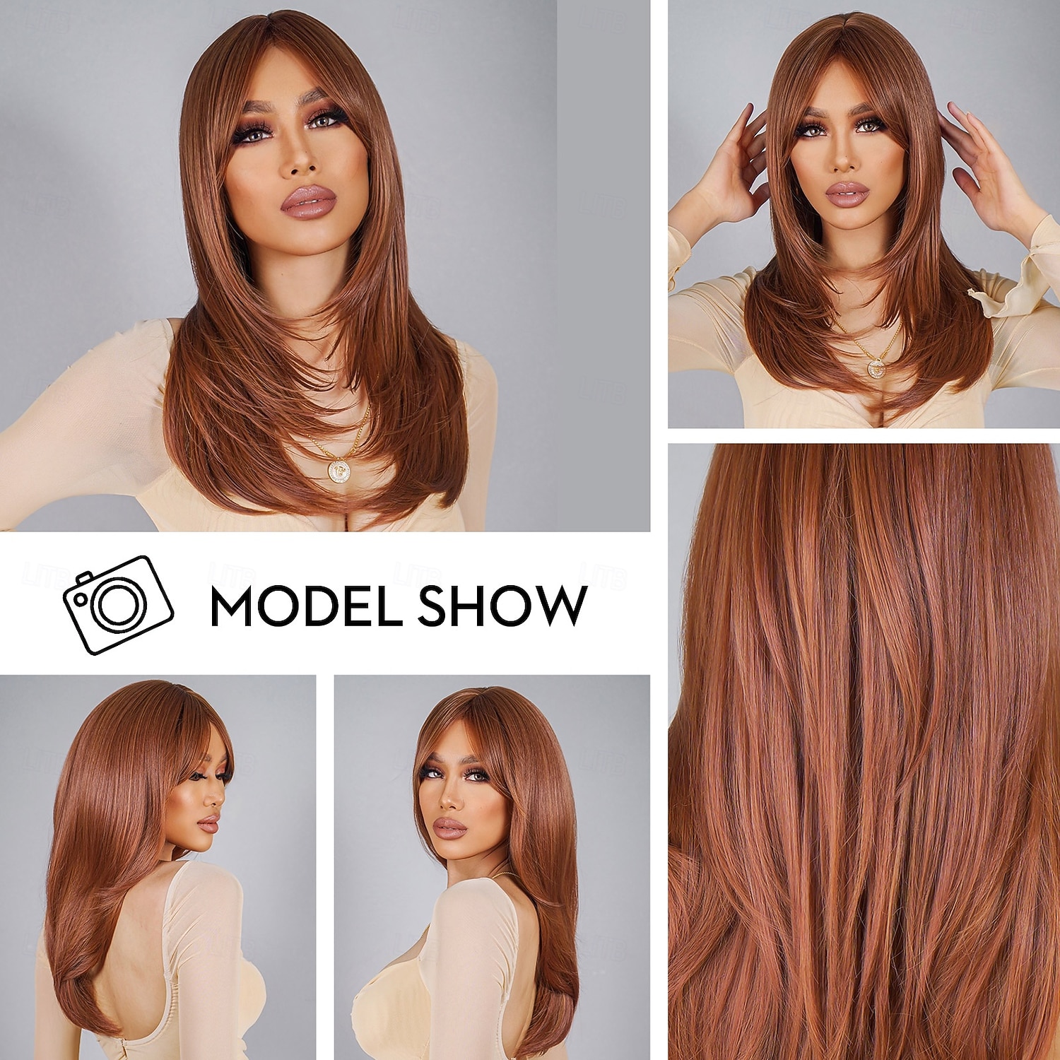 Synthetic Wig Uniforms Career Costumes Princess Straight kinky Straight Middle Part Layered Haircut Machine Made Wig 22 inch Black / Brown Synthetic Hair Women's Cosplay Party Fashion Dark Brown 2026 - $25.99 –P1