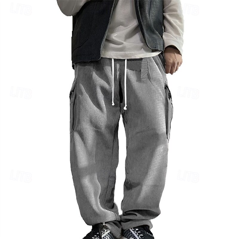 Men's Cargo Pants Corduroy Pants Trousers Straight Leg Sweatpants Elastic Waist Drawstring Multi Pocket Plain Wearable Outdoor Daily Camping & Hiking Fashion Classic Black Army Green 2026 - $28.99 –P9