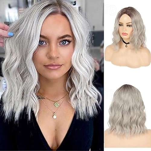 bob paruka krátká přírodní zvlněná střední část syntetické tmavé kořínky cosplay paruky pro ženy 2025 - $18.99 –P2
