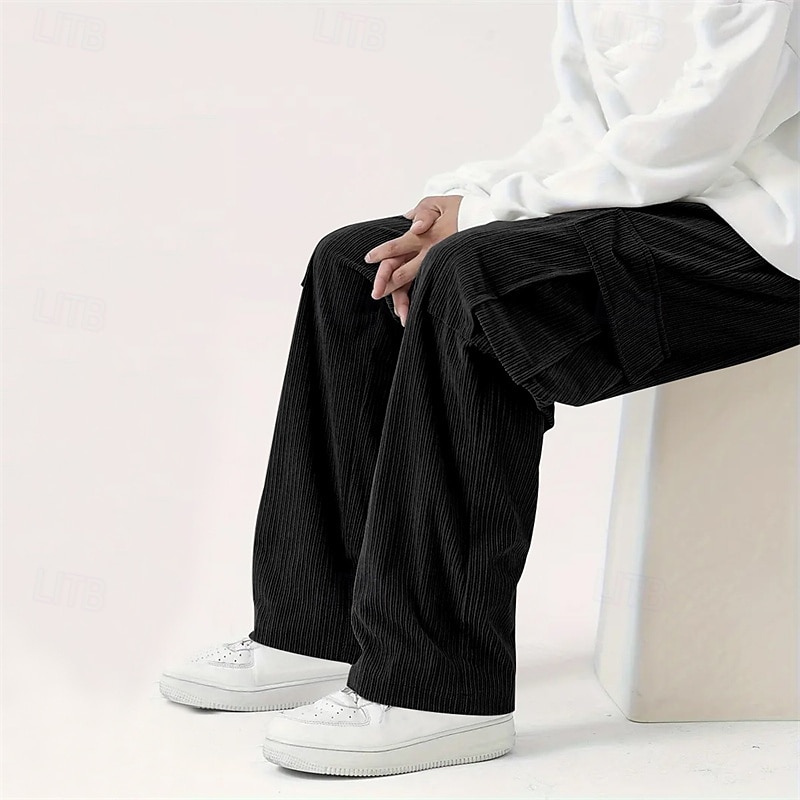 Men's Cargo Pants Corduroy Pants Trousers Straight Leg Sweatpants Elastic Waist Drawstring Multi Pocket Plain Wearable Outdoor Daily Camping & Hiking Fashion Classic Black Army Green 2025 - GBP £19.65 –P9