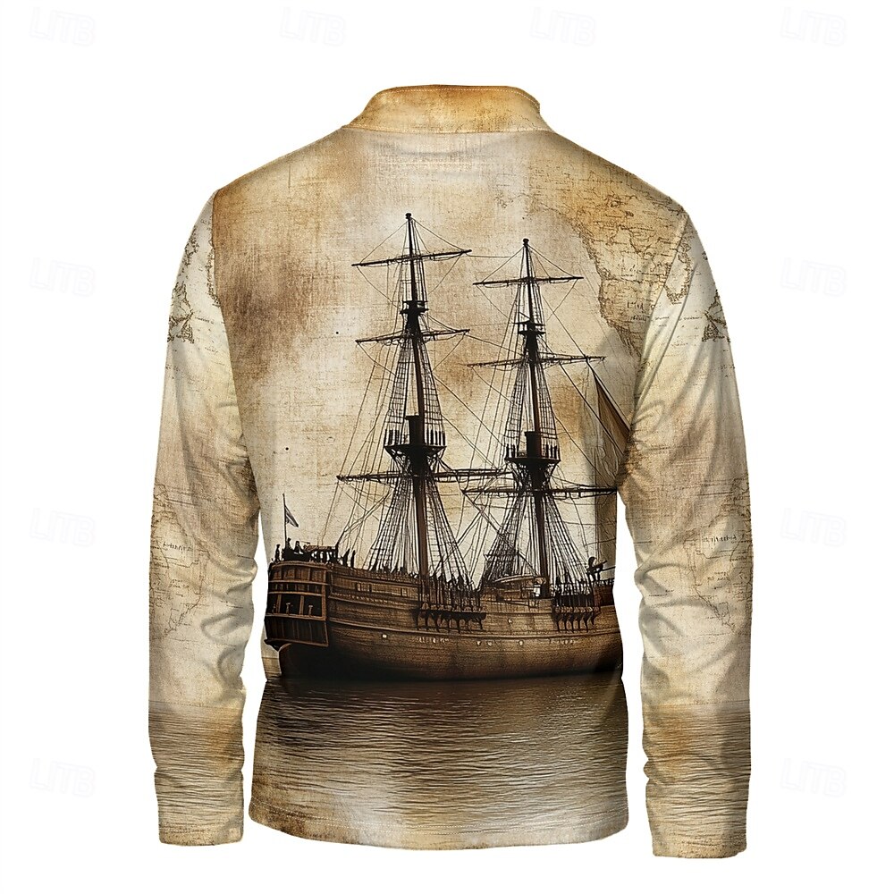 Hombre Graphic Bote Sudaderas Sudadera con un cuarto de cremallera Manga Larga Camisa de entrenamiento Escote Chino Diario Casual retro de la vendimia Impresión 3D Vacaciones Noche Ropa de calle 2025 - $29.99 –P5