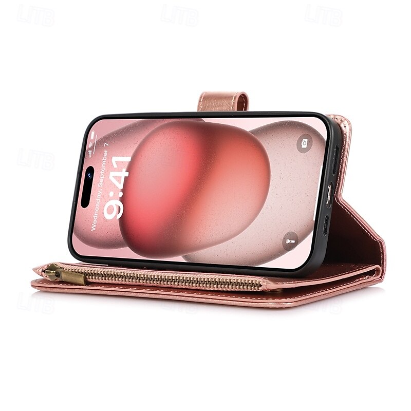 Phone Case For iPhone 16 Pro Max Plus iPhone 15 Pro Max Plus iPhone 14 13 12 11 Pro Max Mini SE X XR XS Max 8 7 Plus Back Cover with Stand Holder Zipper with Wrist Strap Retro TPU PU Leather 2025 - $17.99 –P2