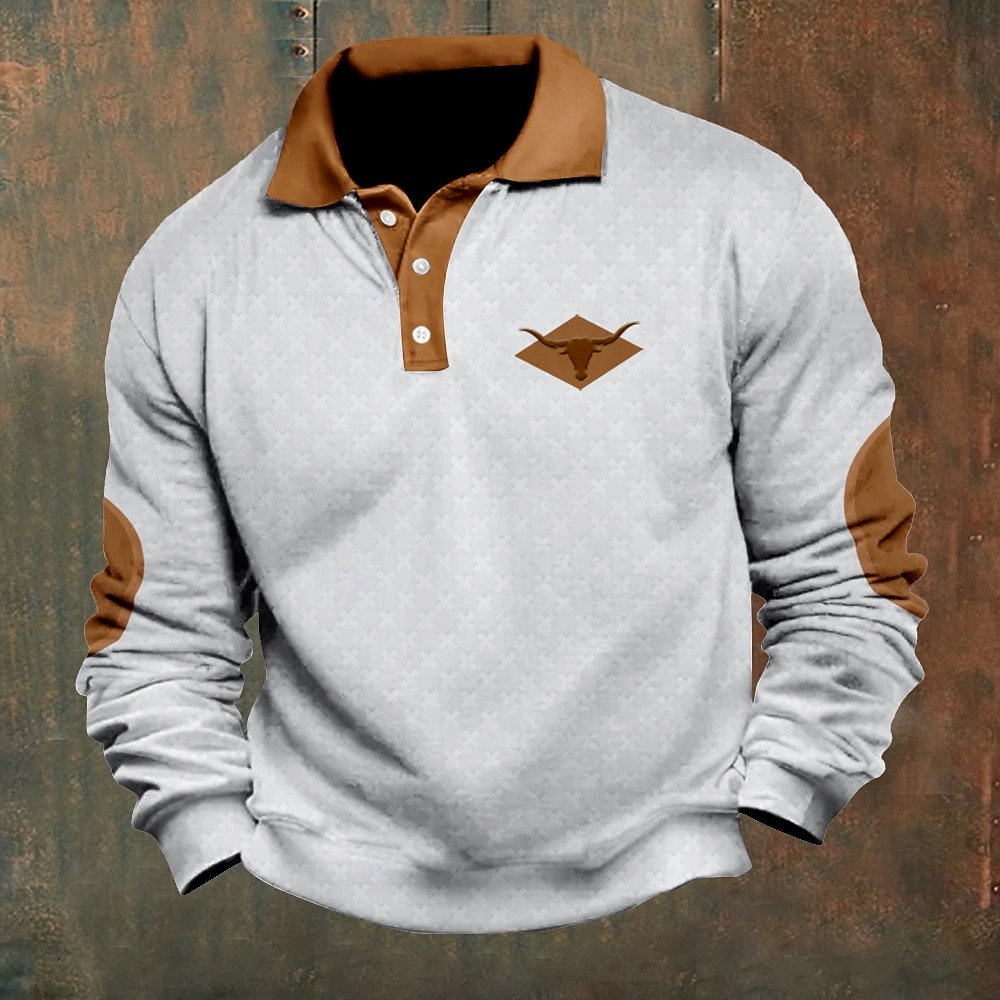 Herre Kveg Cowboy Poloskjorter Pullover Langermet Poloskjorter Krage Årgang Fritid utendørs Gateklær 3D-utskrift Knapper Høst vinter Svart Hvit Kakifarget 2025 - $23.99 –P1