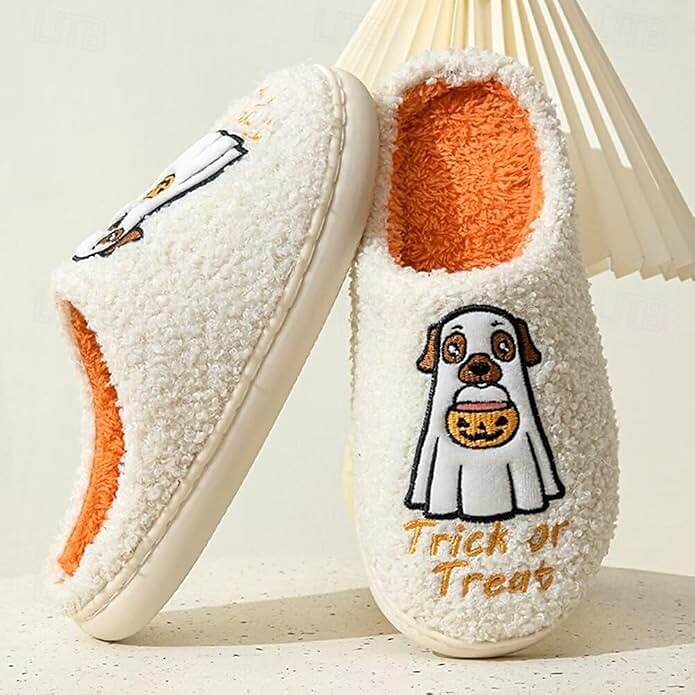 pantofole per cani con zucca dei cartoni animati di Halloween più pantofole in cotone antiscivolo spesso di velluto per interni&amp;calzature comode per coppie all'aperto del 2025 a $16.99 –P5