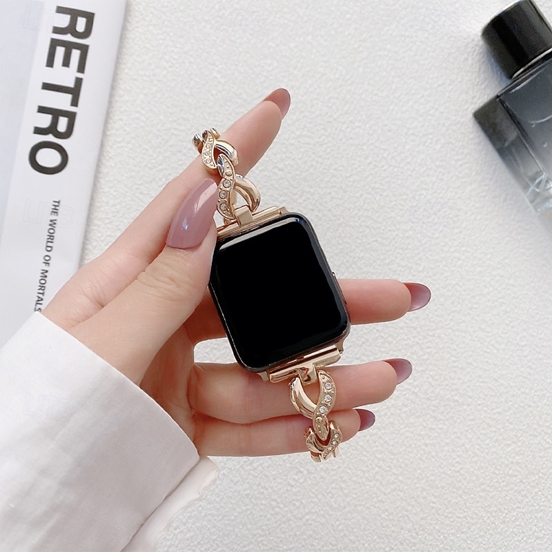 Solo Loop Compatibel met: Apple Watch-horlogebandje 38mm 40mm 41mm 42mm 44mm 45mm 49mm Bling Diamant Metalen sluiting Verstelbaar Legering Vervangende horlogeband voor iwatch Ultra 2 Series 9 8 7 SE 2026 - $17.99 –P11