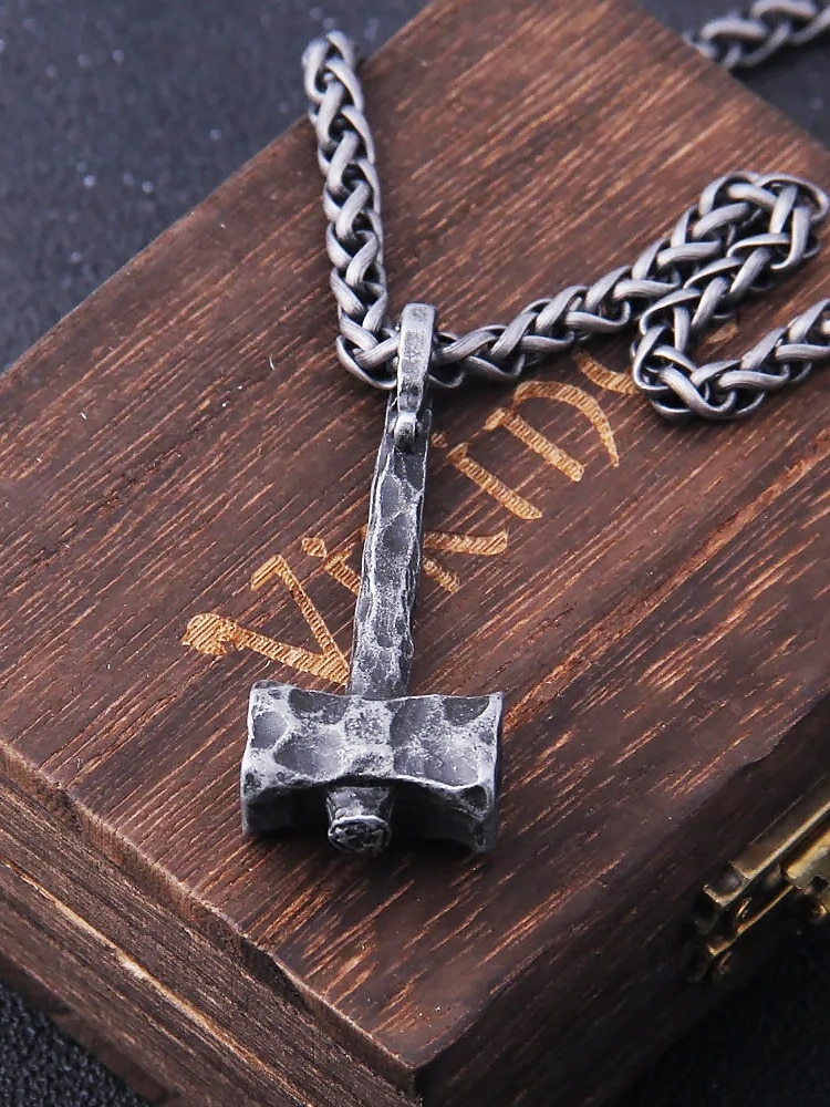 męski wiking naszyjnik z młotem thora – rustykalny żelazny amulet ze sznurkiem 2025 - $8.99 –P3