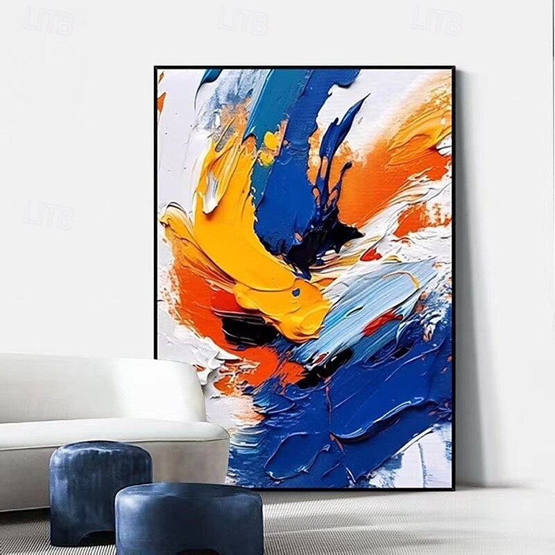 100% handmade White Blue Yellow Textured Painting Oversized handmade Abstract Geometric Textured oil painting Wall Art Large Minimalist Textured Painting for Living Room Wall Decor Abstract Art 2025 - $125.99 –P2