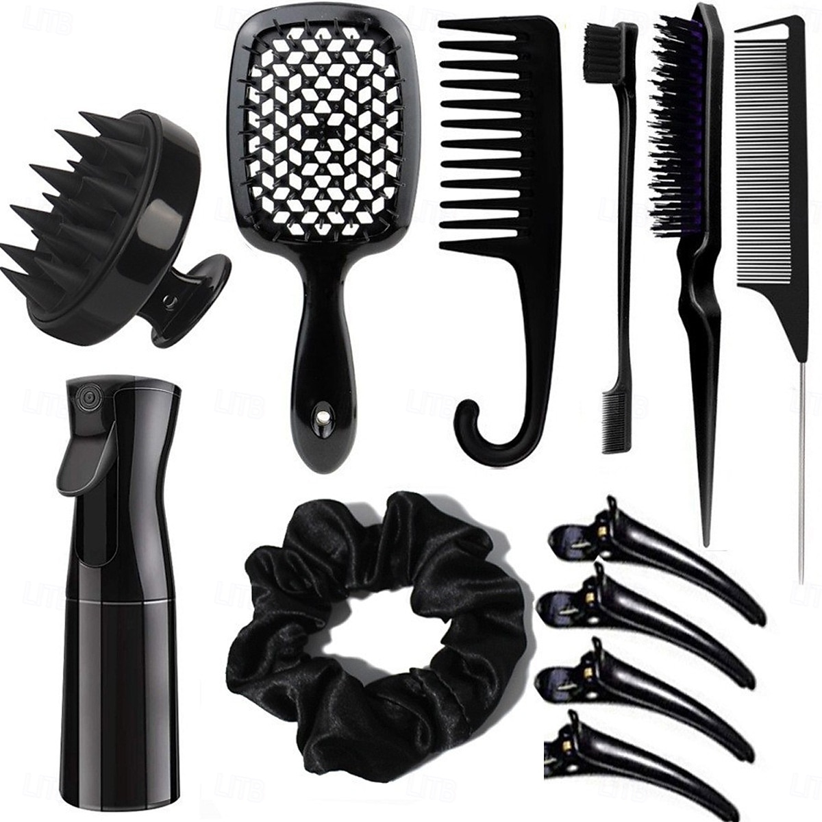 12pcs Complete Hair Styling Comb Set - Versatile Detangling & Teasing Combs, Edge & Rat Tail Brushes, Scalp Massager, Spray Bottle - Ideal for All Hair Types & Daily Use 2025 - $14.99 –P3