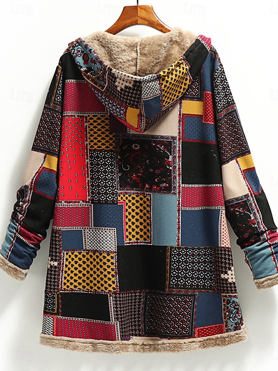 Mujer Abrigo de invierno Diario Primavera Otoño Invierno Regular Abrigo Ajuste regular Elegante Estilo retro Chaquetas Manga Larga Print Bloque de color Estampado Rojo Verde Trébol 2025 - $56.99 –P2